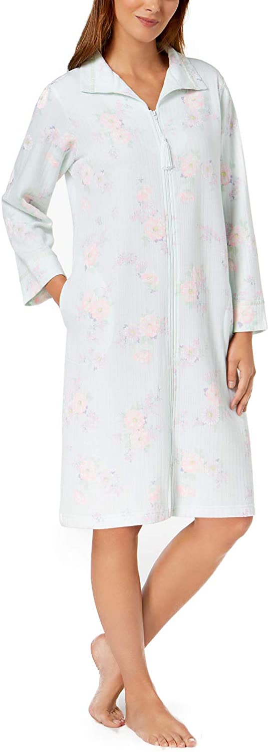 Price:$69.00 Miss Elaine Printed Zip Robe L White at Amazon Women’s Clothing store