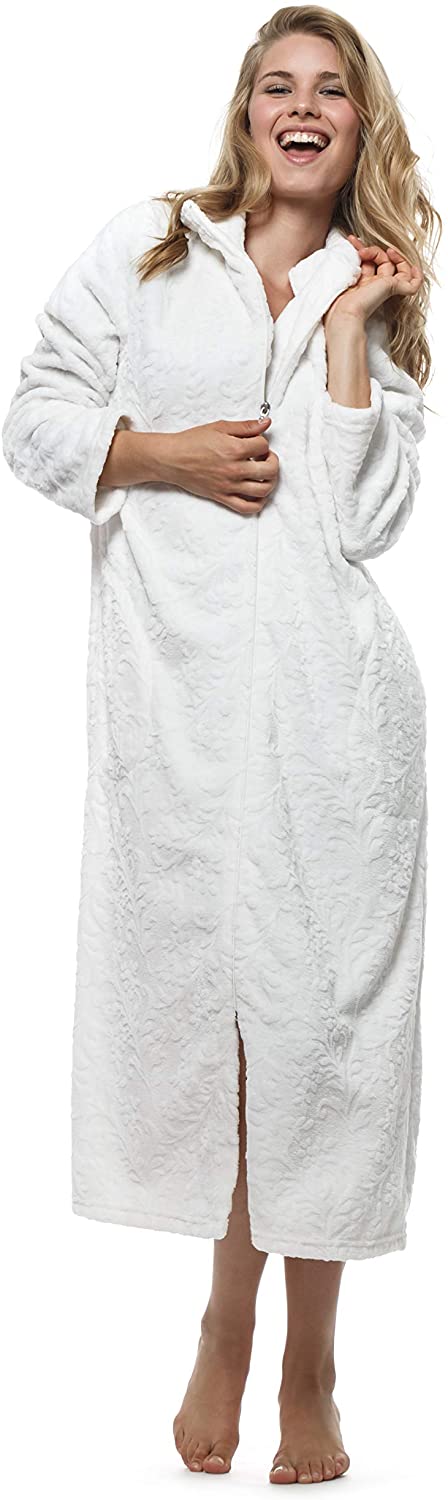 Price:$39.95 Cozy & Curious Women's Bathrobe Zip-Up Soft Warm Comfortable Spa Robe, Ivory, Small at Amazon Women’s Clothing store