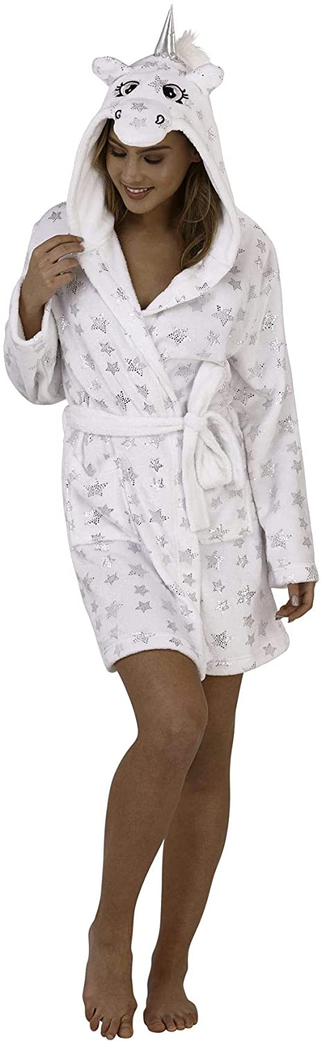 Price:$27.99 Womens Luxury Soft Coral Fleece Novelty Animal 3D Dressing Gown Robe Hood Various Designs at Amazon Women’s Clothing store