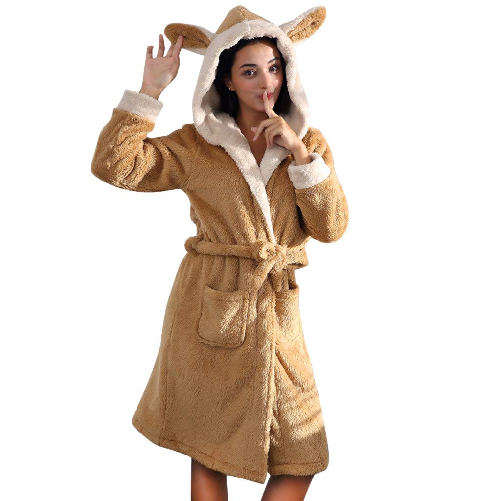 Price:$28.99    Gallity Womens Fleece Warm Robe,Winter Thicken Coral Fleece Hooded Long Bathrobe, Plush Shawl Night Dressing Robes for Women (S, Yellow)  Clothing