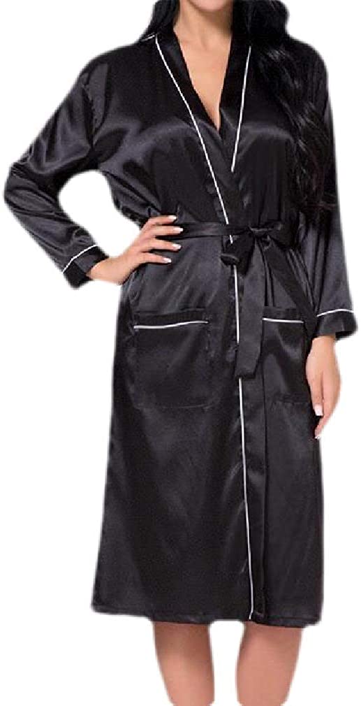 Price:$19.07 Macondoo Women's Faux Charmeuse Long-Sleeve Sleepwear Homewear Belt Bathrobe Robe Black 2X-Large at Amazon Women’s Clothing store