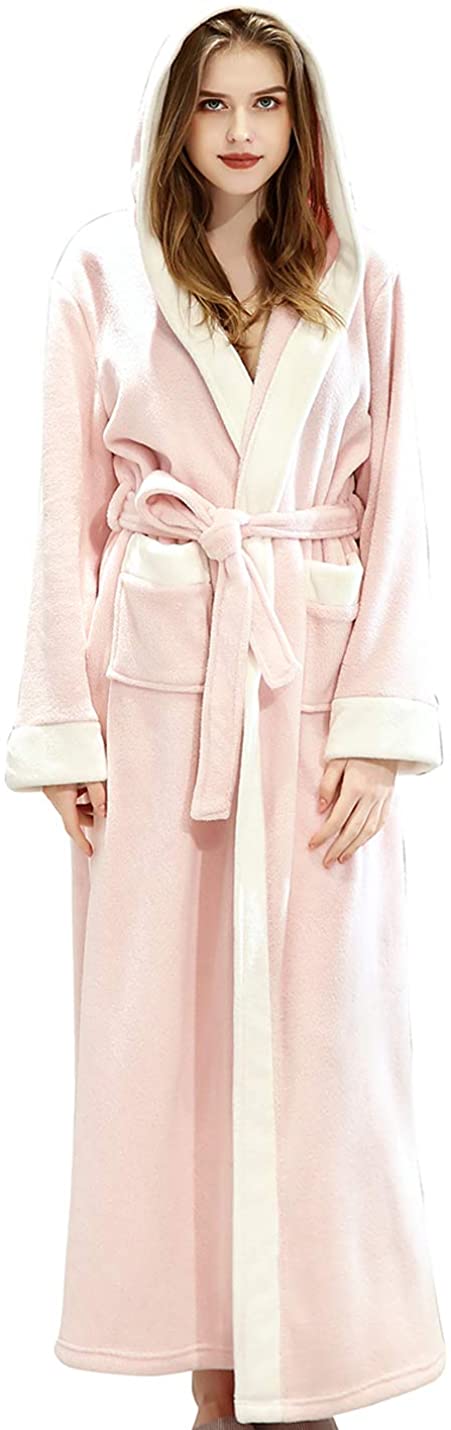 Price:$19.99 Women Bathrobe Unisex Robe Hooded Soft Flannel Robe Luxurious Fleece Pajamas Luxurious Plush Sleepwear at Amazon Women’s Clothing store