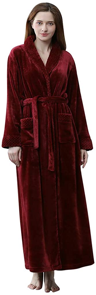Price:$18.10 Women Solid Color Thicken Velvet Robe Flannel Pocket Long Bathrobe Gown Pajamas Sleepwear Waistband at Amazon Women’s Clothing store
