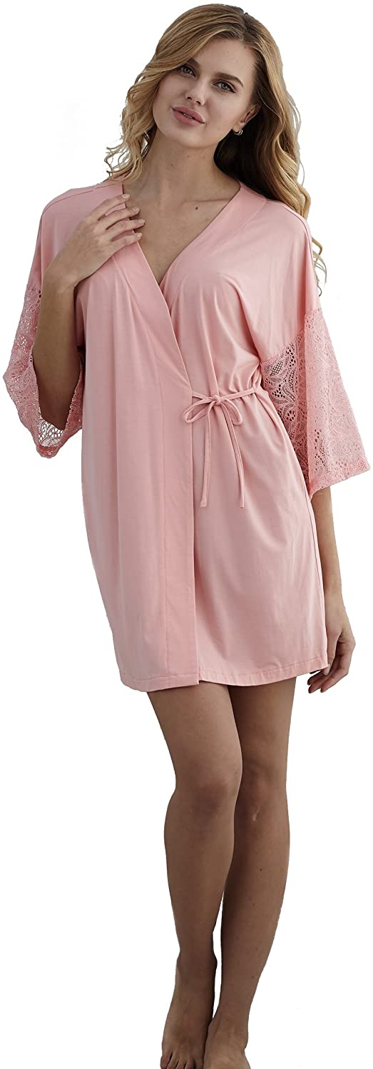 Price:$13.23 MANYC Women's Pure Colour Short Satin Kimono Robes Oblique V-Neck Sexy Bathrobe at Amazon Women’s Clothing store