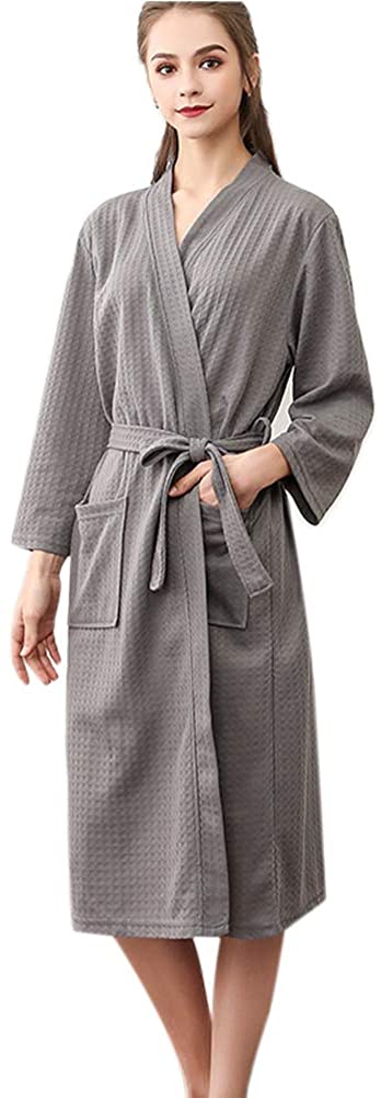 Price:$23.19 Womens Robe Soft Waffle Weave Kimono V Neck Hotel Spa Lightweight Bathrobe Sleepwear at Amazon Women’s Clothing store
