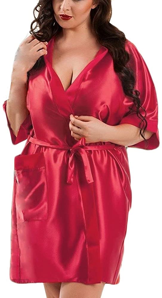 Price:$2.19 iLXHD Women Satin Long Nightgown Plus Size Lingerie Babydoll Bride Kimono Robe Sleepwear with Pockets at Amazon Women’s Clothing store