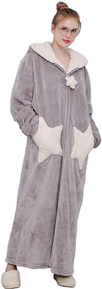 Price:$36.99    KEAIMEI Women's Oversized Fleece Dressing Gown, Full Length Hooded Fluffy Long Robe Soft Plush Thicken Housecoat Plus Size with Zipper for Winter Warm Couple Xmas Gift (Grey Stars, XL)  Clothing