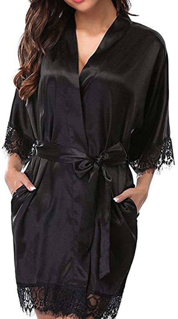 Price:$7.12 Ladaidra Women Sexy Wedding Dress Gown Short Ice Silk Bride Robe Lace Kimono Nightwear at Amazon Women’s Clothing store