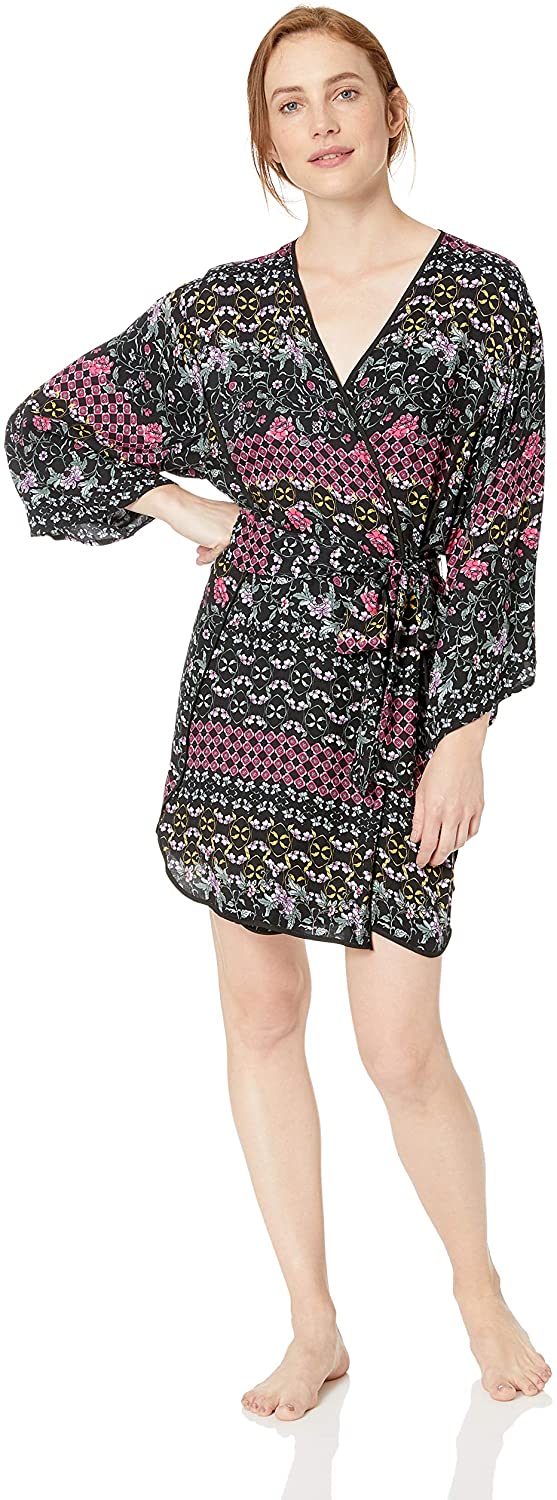 Price:$53.52 Josie by Natori Women's Printed Twill WRAP, Pink/Black, M at Amazon Women’s Clothing store