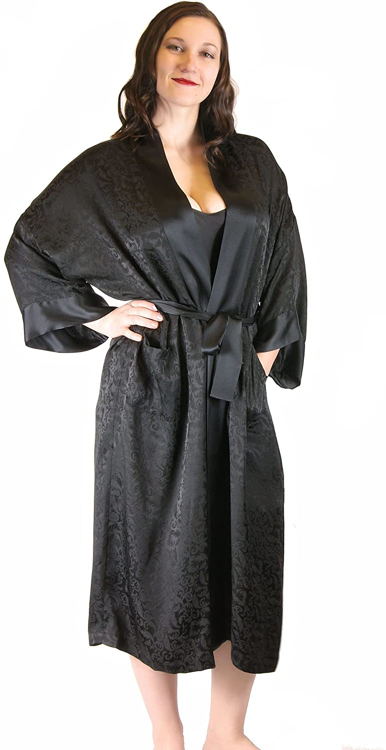 Price:$86.99 Nyteez Women's 100% Silk Jacquard Robe Dressing Gown Long 48" (Black, OS) at Amazon Women’s Clothing store