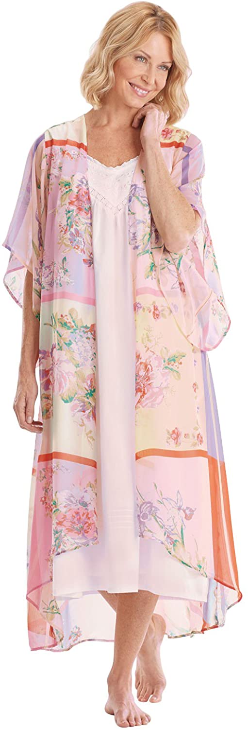 Price:$20.27 Women's Long Duster Kimono Robe - Spring Pastel Print with Flutter Sleeves - 46" - S/M at Amazon Women’s Clothing store