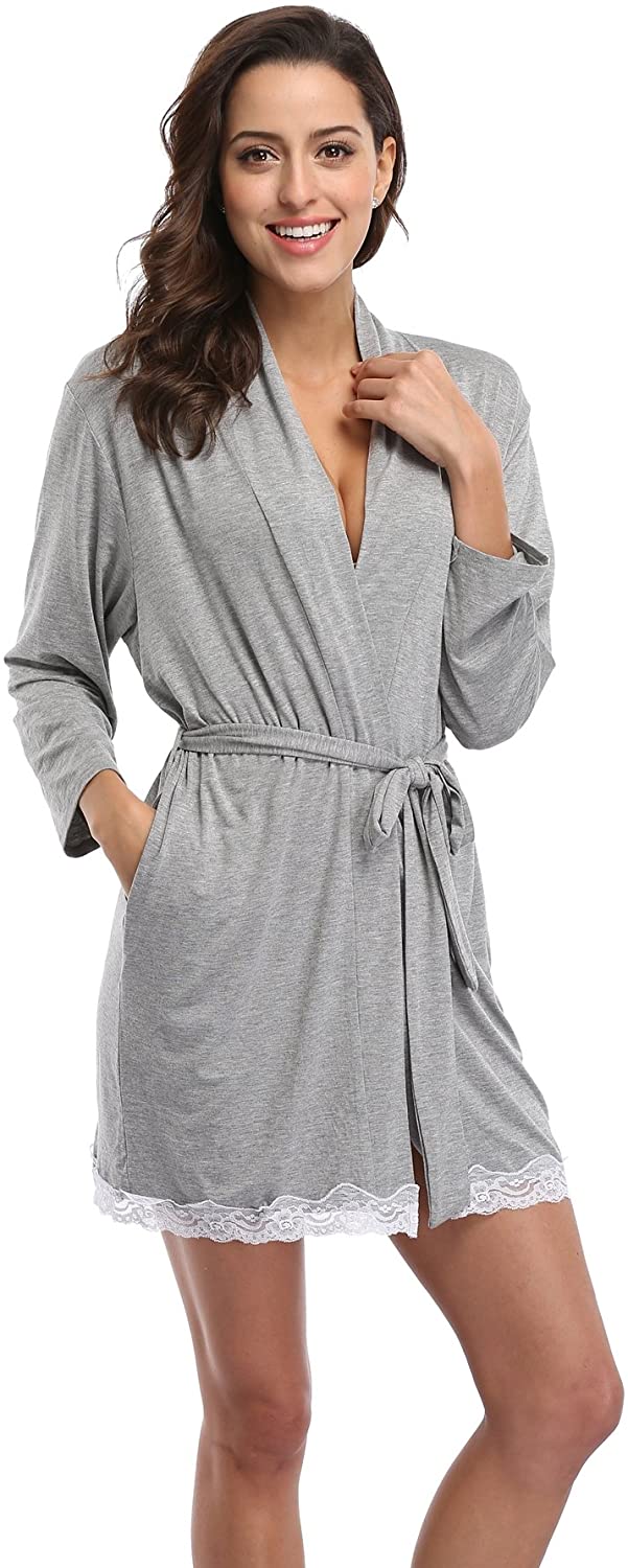 Price:$2.99 Womens Cotton Knit Robes Short Lace Bathrobe for Bridesmaid Soft Nightgowns Sleepwear at Amazon Women’s Clothing store