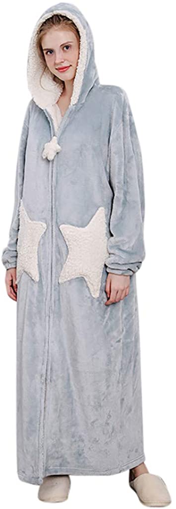 Price:$19.77 DEATU Winter Robes with Hood Women Warm Bathrobes Loungewear Pajamas Long Sleeve Zipper Thick Nightgowns with Pockets at Amazon Women’s Clothing store