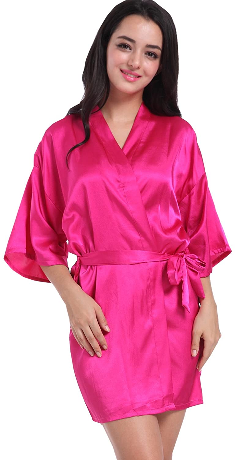 Price:$12.50 Admireme Women's Kimono Robes Satin Solid Colour (XL, Rose Red) at Amazon Women’s Clothing store