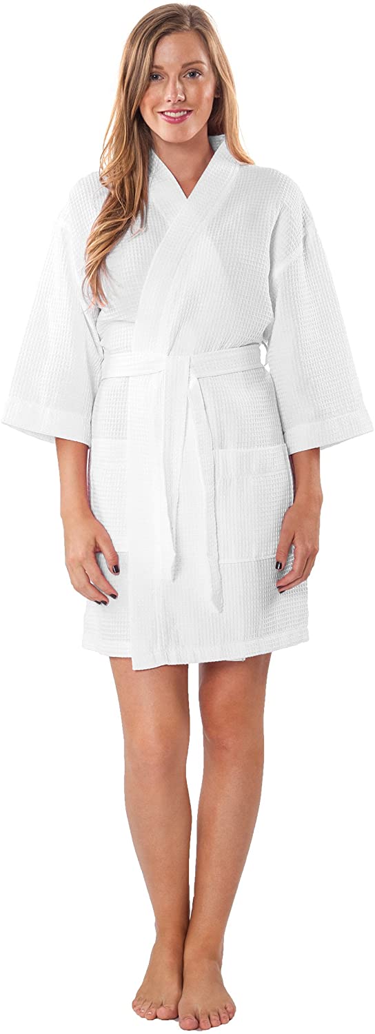 Price:$25.99 Turquaz Linen Personalized Embroidered Lightweight Knee Length Waffle Kimono Bridesmaids Spa Robe White at Amazon Women’s Clothing store