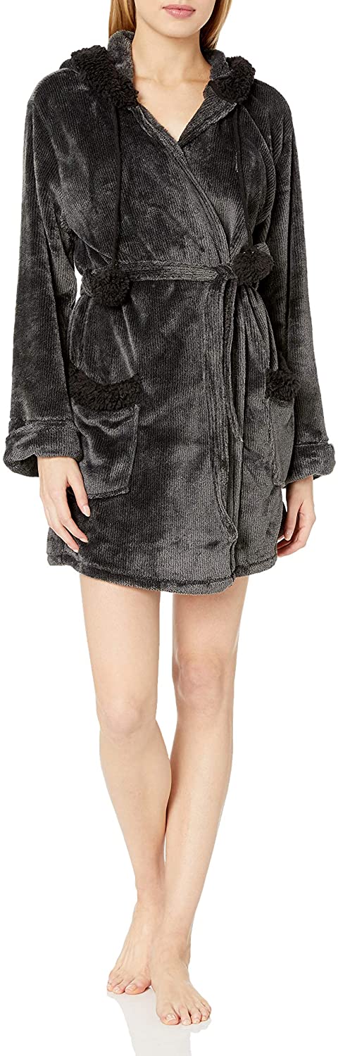 Price:$69.33 PJ Salvage Women's Cozy Plush Bath Robe, Black, Small at Amazon Women’s Clothing store