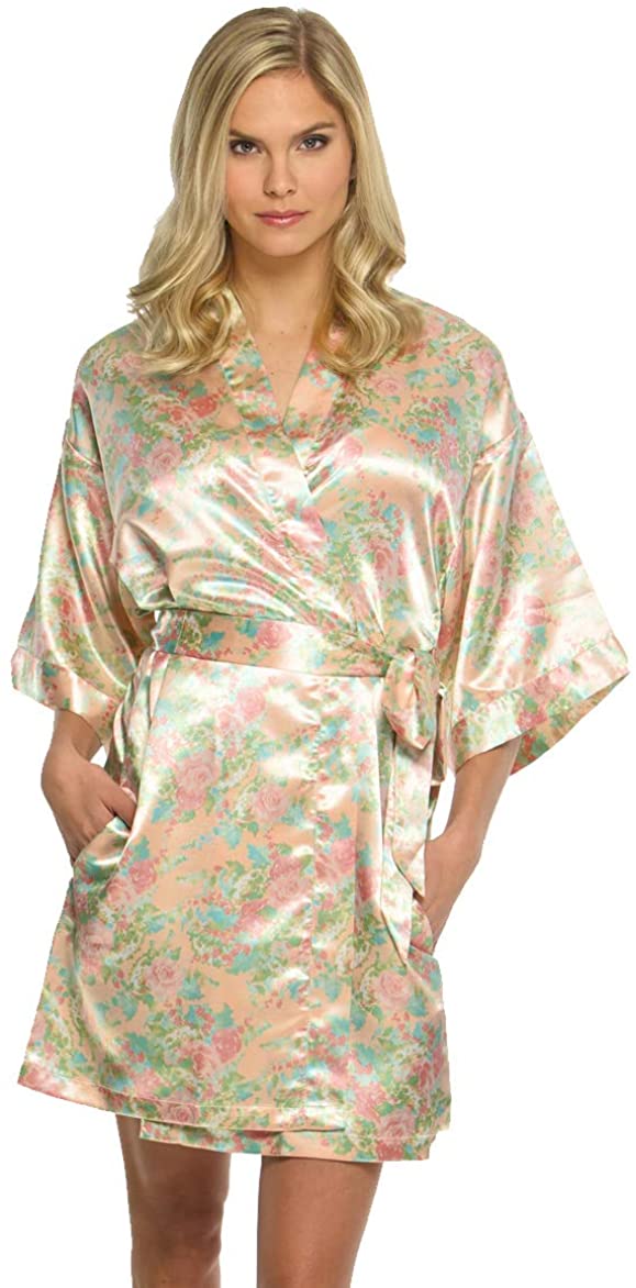 Price:$14.99 The Paisley Box Women's Satin Floral Robe at Amazon Women’s Clothing store