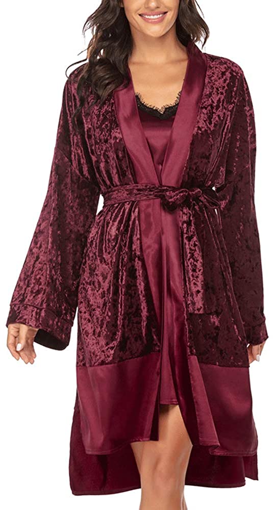 Price:$39.99 LICKLIP Women Pure Colour Short Kimono Robes Lace Patchwork Soft Plush Lounge Robe for Women S~XXL at Amazon Women’s Clothing store