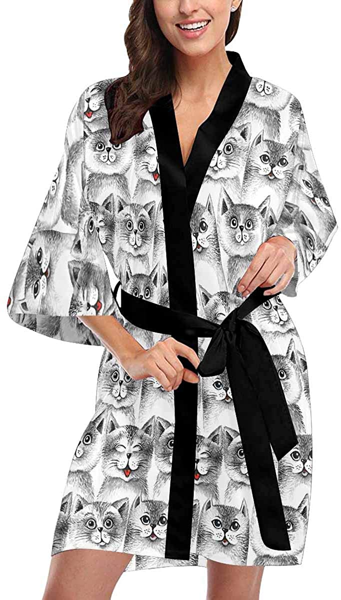 Price:$42.99    Custom Cute Hipser Cat Women Kimono Robes Beach Cover Up for Parties Wedding (XS-2XL)  Clothing