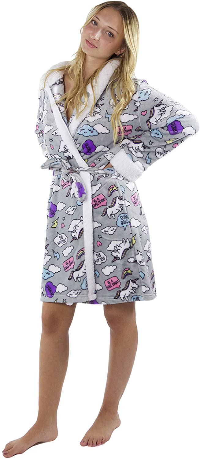 Price:$19.99 em & Alfie - Women's Plush Warm Fleece Hooded Sleep Robe - Unipom Unicorn Robe(Gray) - ONE Size at Amazon Women’s Clothing store