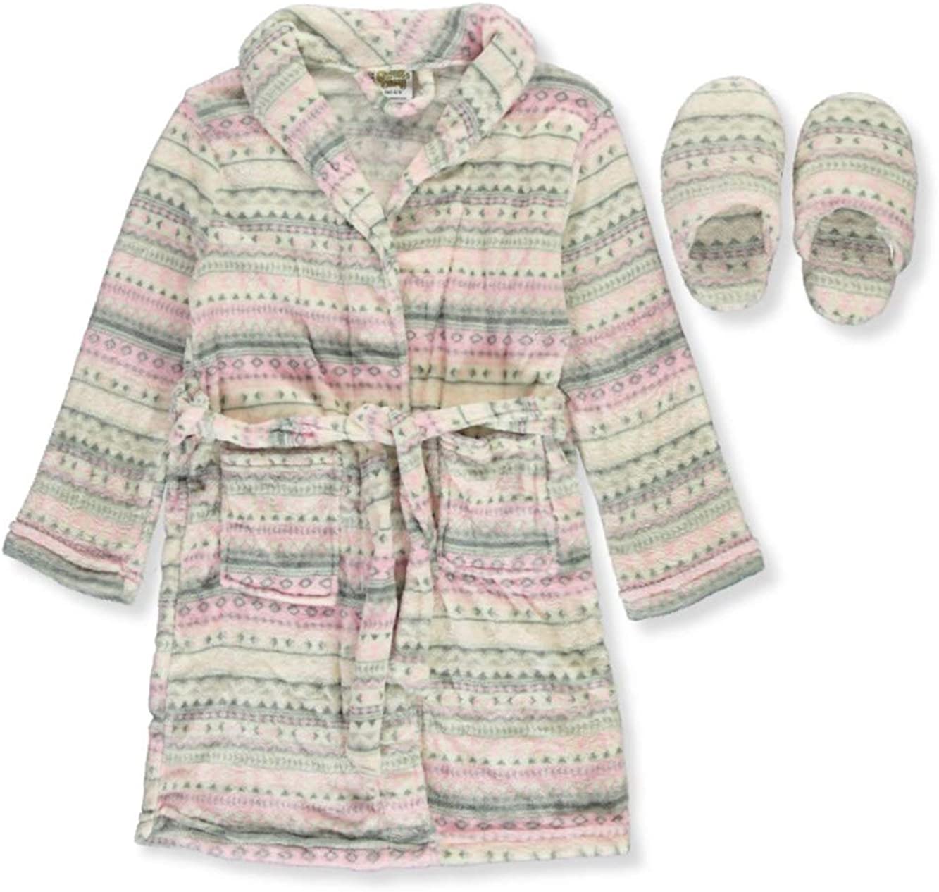 Price:$9.99 SWEET N SASSY Geometric Plush Robe & Slippers Set - Cream/Multi, 4-5 at Amazon Women’s Clothing store