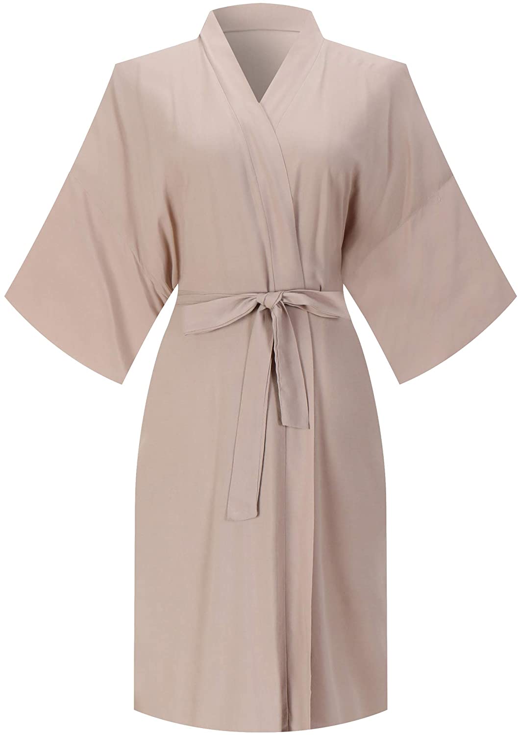 Price:$13.99 MORFORU Women Bride Bridesmaid One Size Cotton Pure Color Kimono Robe Sleepwear for Wedding Party Getting Ready, Short (Khaki) at Amazon Women’s Clothing store
