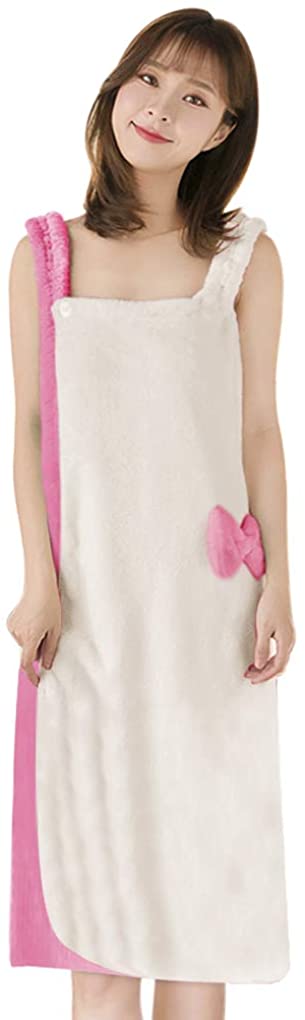 Price:$16.96 Women's Plush Fleece Shower Wrap Bathrobe Soft Cozy Body Towel Lounge Night Dress with 2 Straps (Red+Beige) at Amazon Women’s Clothing store