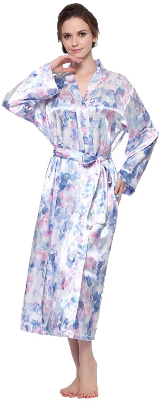 Price:$21.99 S-Forest Women's Silk Satin Lounge Bathrobe, Long Lightweight Kimono Robe at Amazon Women’s Clothing store