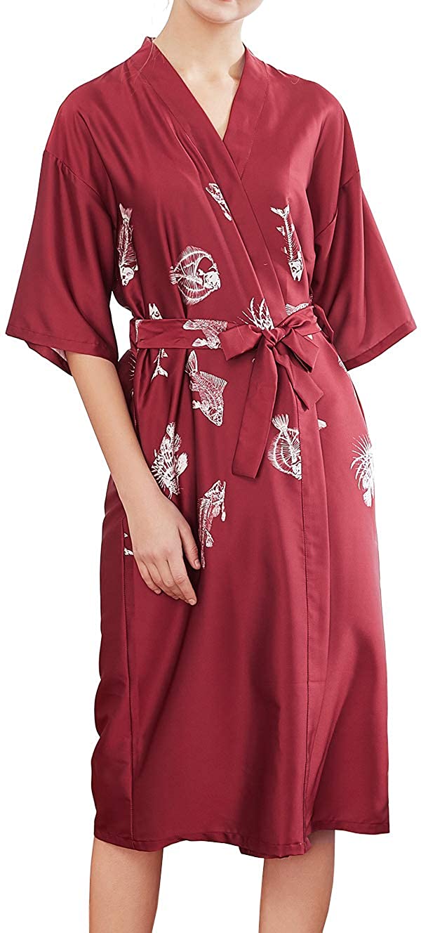 Price:$15.98 Chaos World Women's Kimono Long Robe Lightweight Sleepwear Bathrobe Short Sleeve at Amazon Women’s Clothing store