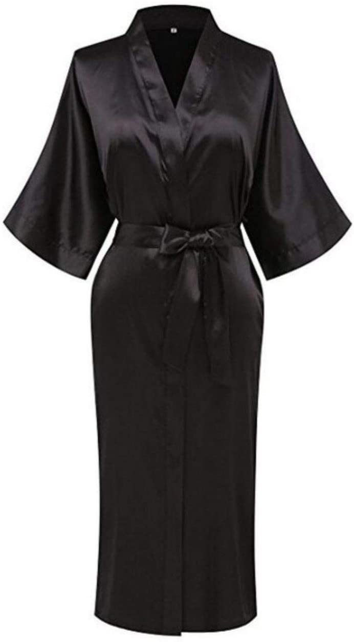 Price:$42.66    YPDM Robe Women Silk Satin Long Wedding Bride Bridesmaid Robe Kimono Robe Bath Robe Large Size XXXL Sexy Bathrobe,Black,S  Clothing
