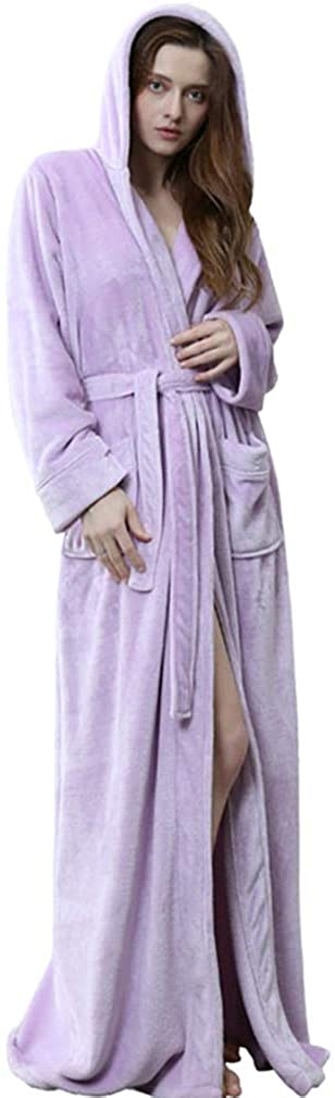 Price:$59.99 Luxurious Long Hooded Robe for Women, Winter Plush Fleece Kimono Bathrobe Couple Thick Sleepwear at Amazon Women’s Clothing store