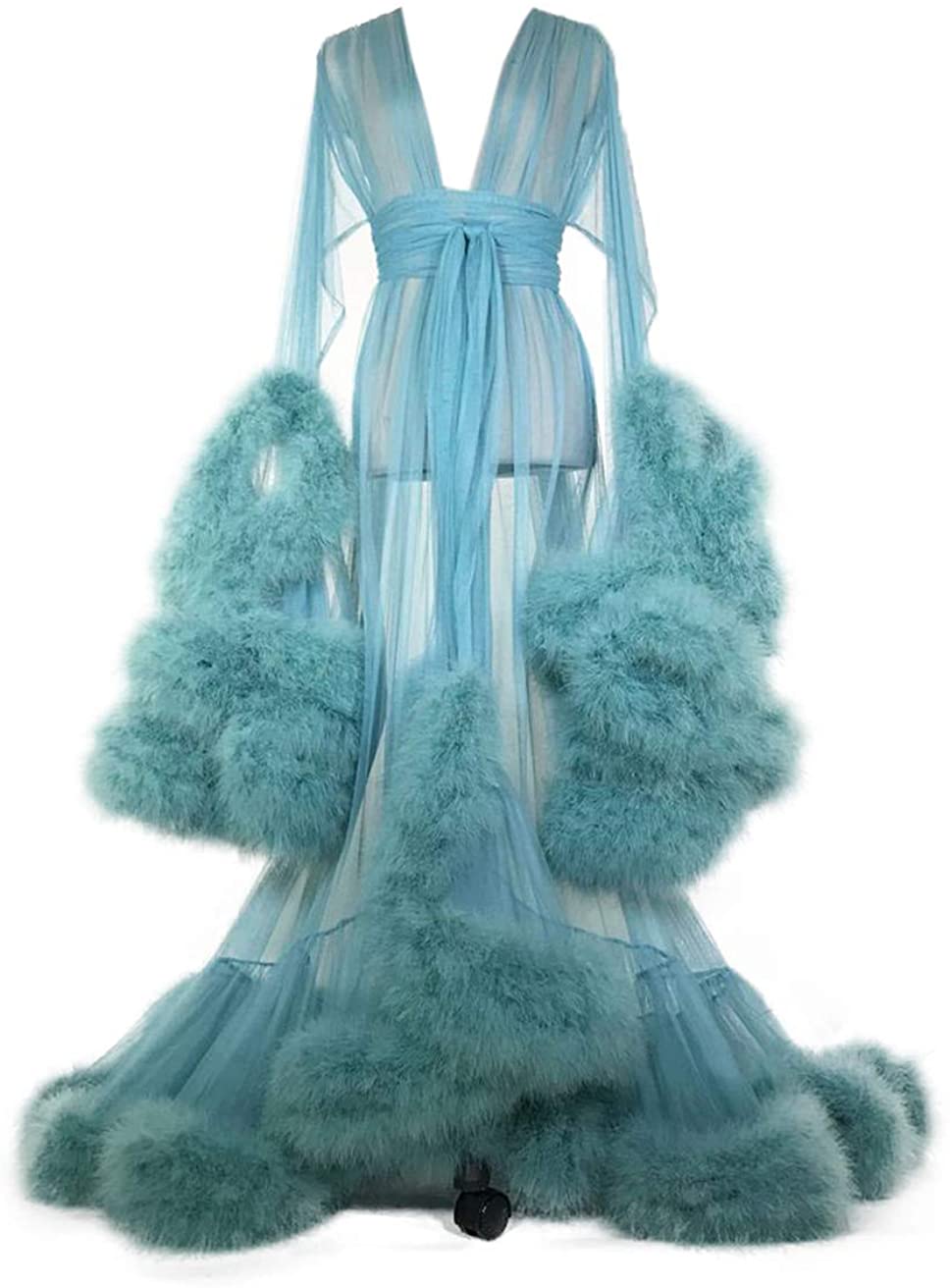 Price:$79.90 BathGown Women's Feather Edge Tulle Illusion Long Bridal Robe Wedding Scarf New Custom Made at Amazon Women’s Clothing store