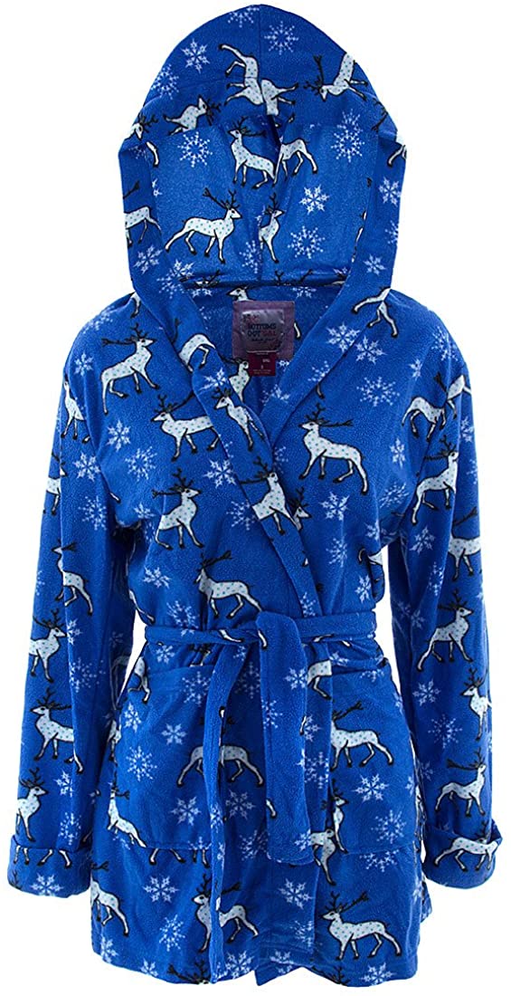 Price:$14.99 Bottoms Out Women's Blue Reindeer Snowflake Bath Robe at Amazon Women’s Clothing store