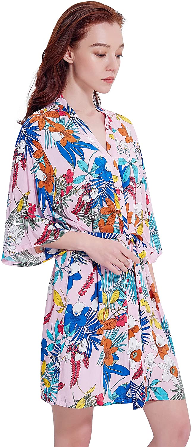 Price:$17.99 Skyfitting Women's Floral Cotton Short Kimono Bridesmaid Robe, Sleepwear Bathrobe at Amazon Women’s Clothing store