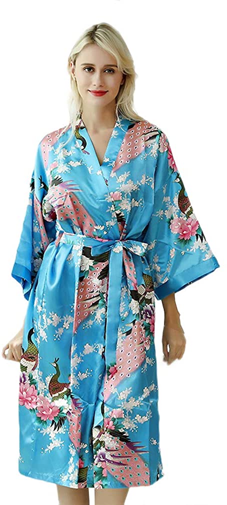 Price:$15.99 Peacock Robes Silky Lightweight Bathrobe Soft for Women Lake Blue at Amazon Women’s Clothing store