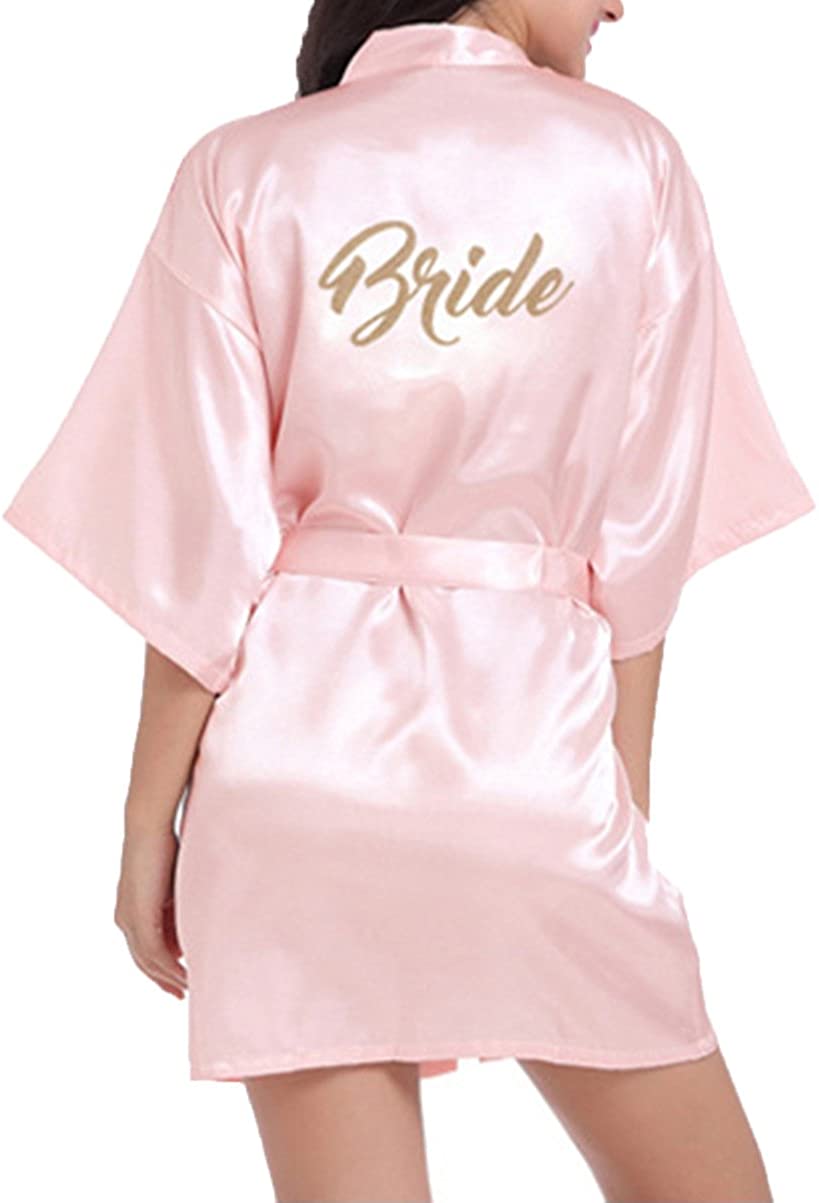 Price:$13.99 WPFING Bridal Bridesmaid Robes for Bride Kimono Wedding Party Getting Ready Gold Glitter Silky Satin at Amazon Women’s Clothing store