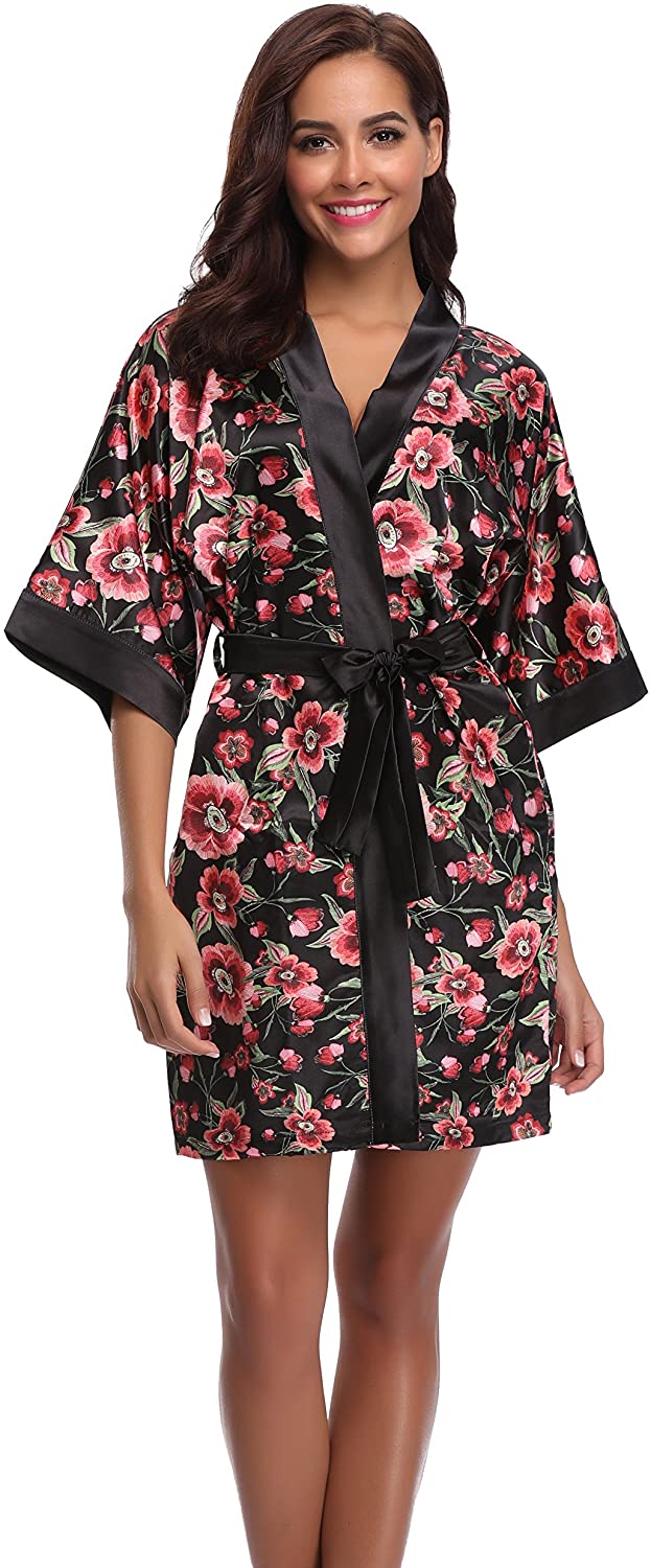 Price:$30.99 Sunnyhu Women's Floral Satin Kimono Robe(L, Floral-1) at Amazon Women’s Clothing store