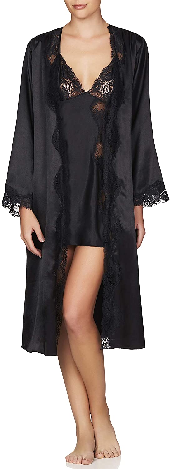 Price:$47.70 Fredericks of Hollywood Women's Satin Robe & Lace Chemise - Sexy Lingerie & Sleepwear Set at Amazon Women’s Clothing store