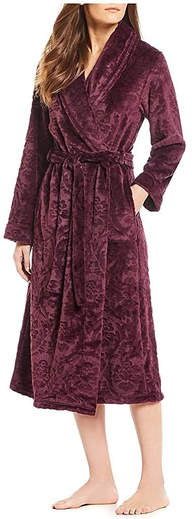 Price:$59.99 Miss Elaine Womens Embossed Plush Long Wrap Robe- Eggplant at Amazon Women’s Clothing store