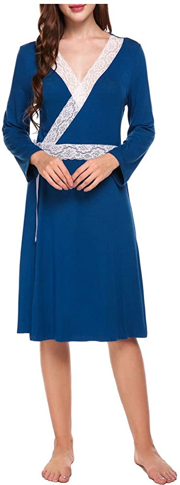 Price:$9.99 Ekouaer Womens Robes with Lace (Blue, Small) at Amazon Women’s Clothing store