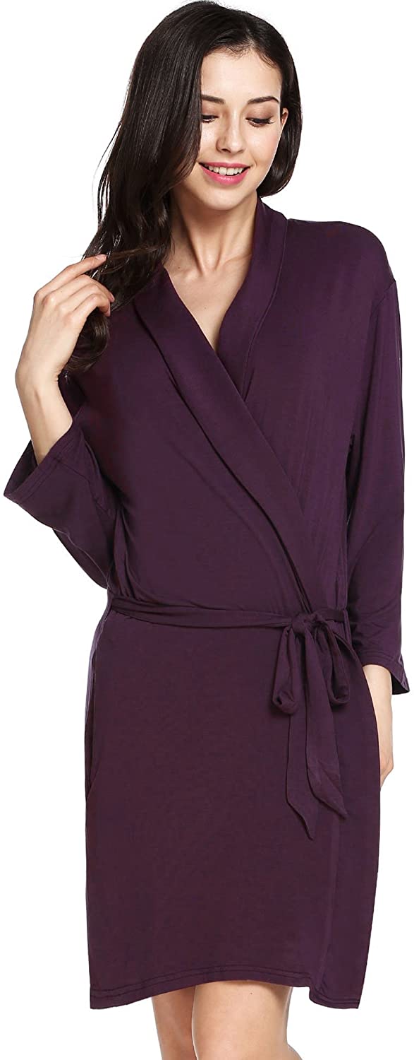 Price:$14.99 Avidlove Womens Bathrobe Three Quarter Sleeve Robe Cotton Comfort Sleepwear at Amazon Women’s Clothing store