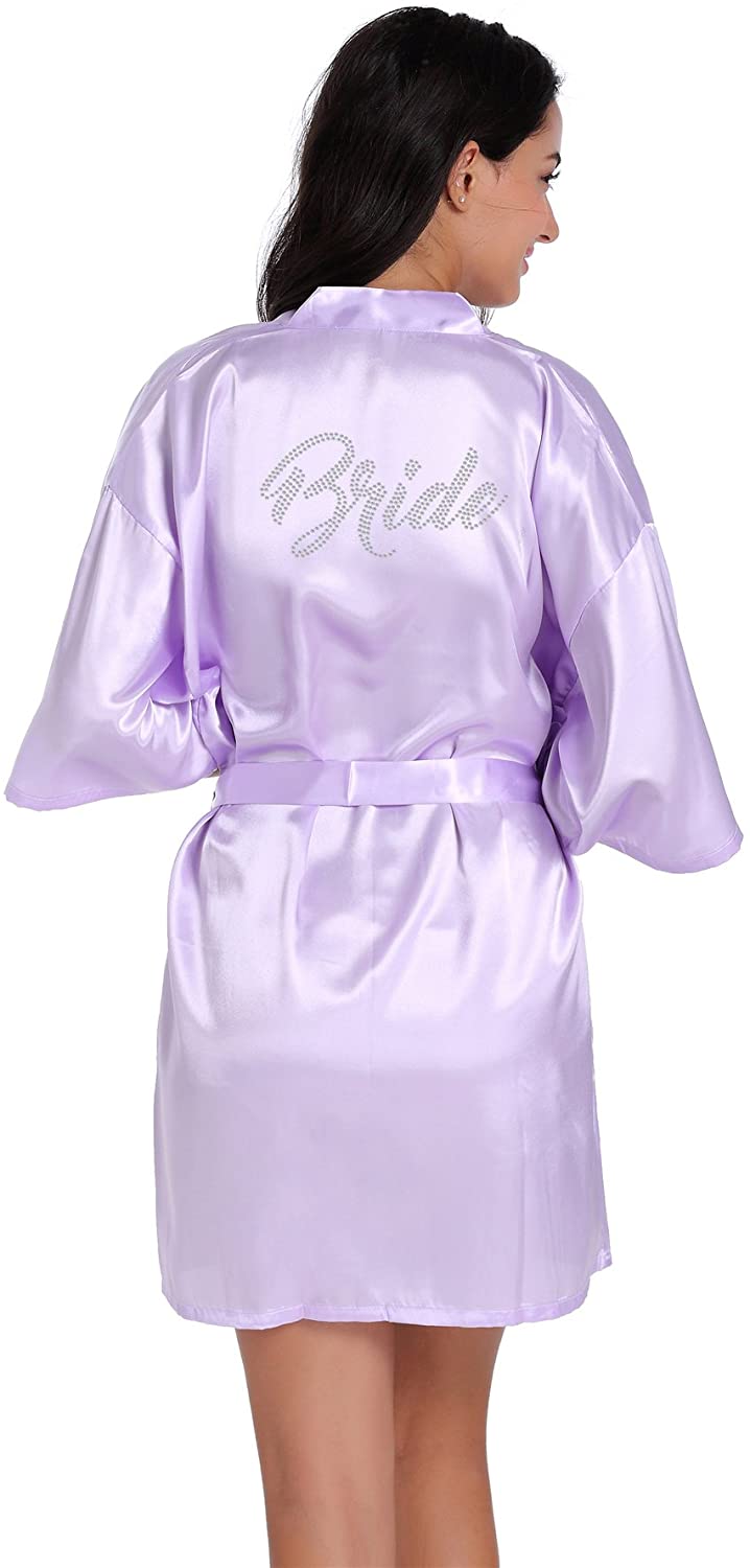 Price:$19.89 Honeystore Women's Bridal Robe with Rhinestones, Kimono Wedding Party Robe at Amazon Women’s Clothing store