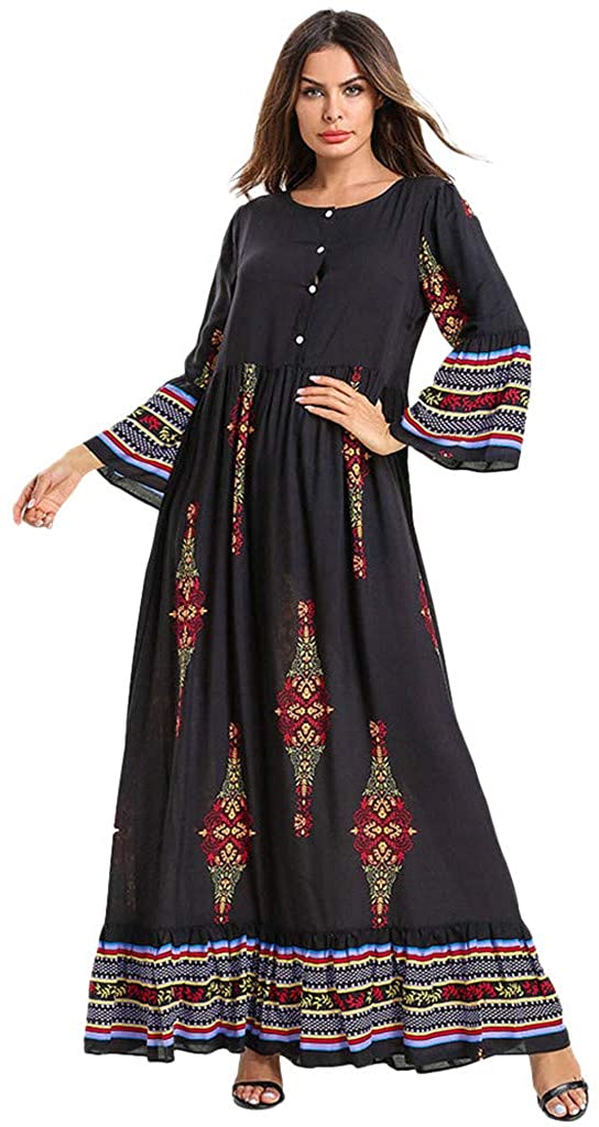 Price:$14.74 Sendke Middle Eastern Muslim National Robe Large Size Print Maxi Dress Dubai Kaftan Robe Islamic at Amazon Women’s Clothing store