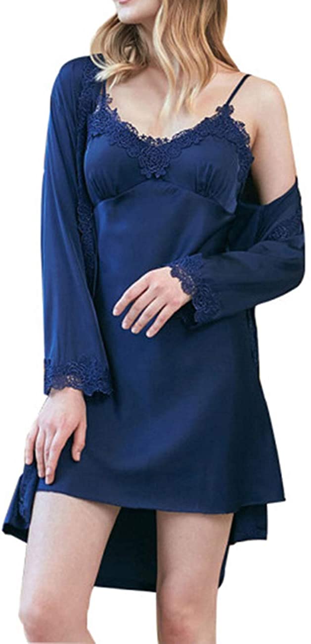 Price:$25.85 ORICSSON Womens Elegant Gorgeous Floral Lace Edge Satin Robe Camisole Pajama Dress Bride and Bridesmaid Sleepwear Sets at Amazon Women’s Clothing store