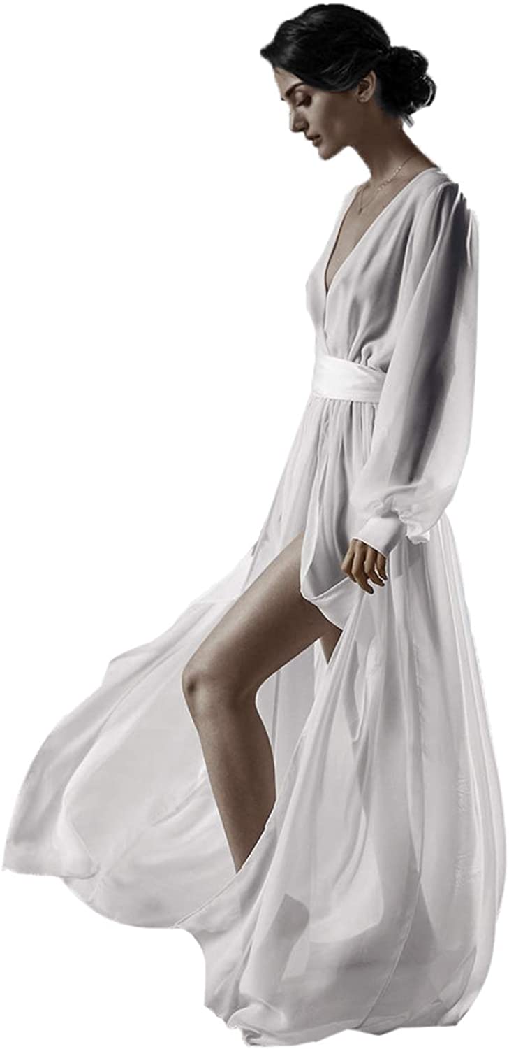 Price:$59.90 Chiffon White Dress Bride Robe with Long Sleeve Boho Wedding Sheer Boudoir Lingerie at Amazon Women’s Clothing store