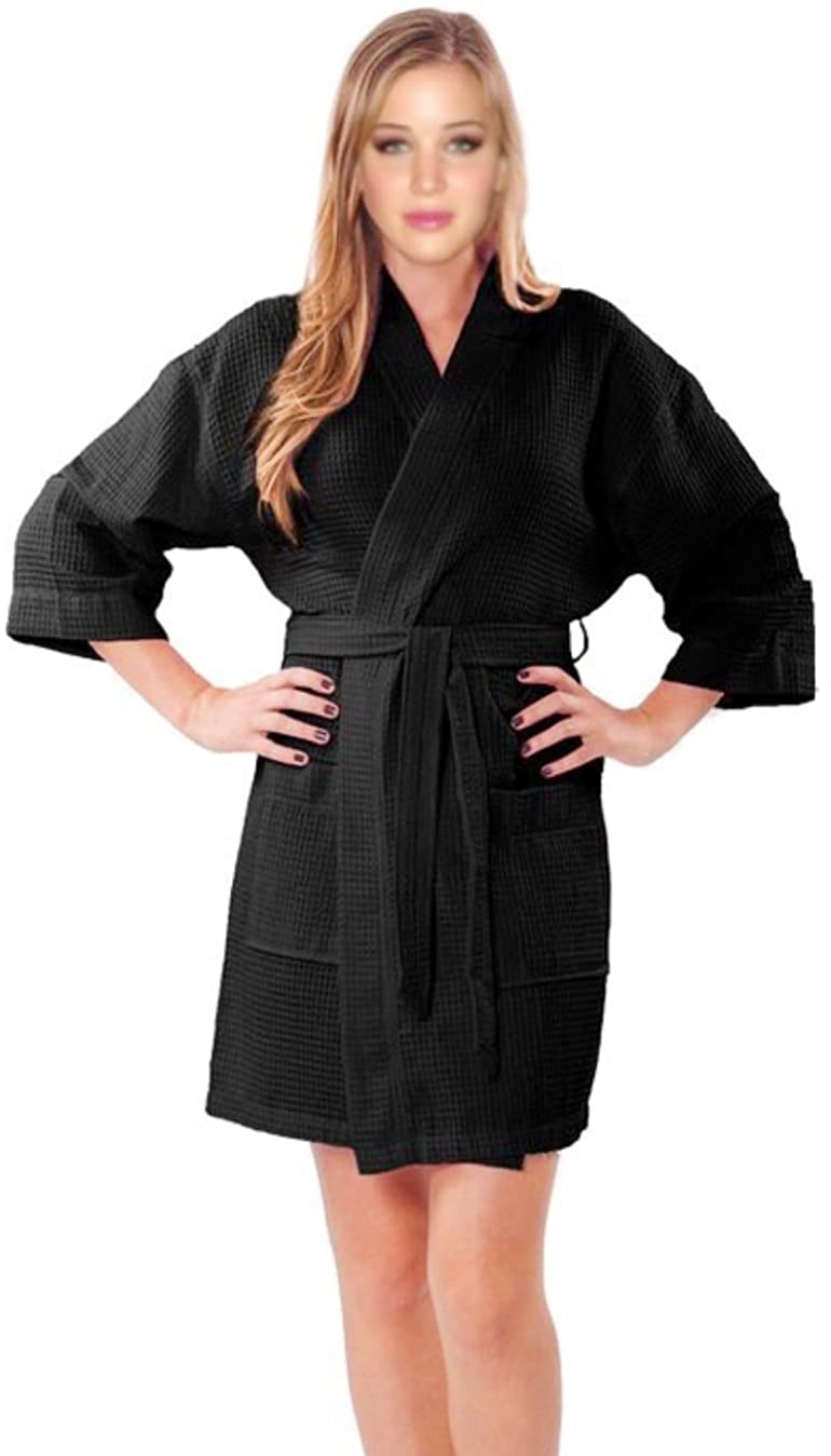 Price:$19.99    TowelSoft Waffle Short Kimono Robe, One Size, Black  Clothing