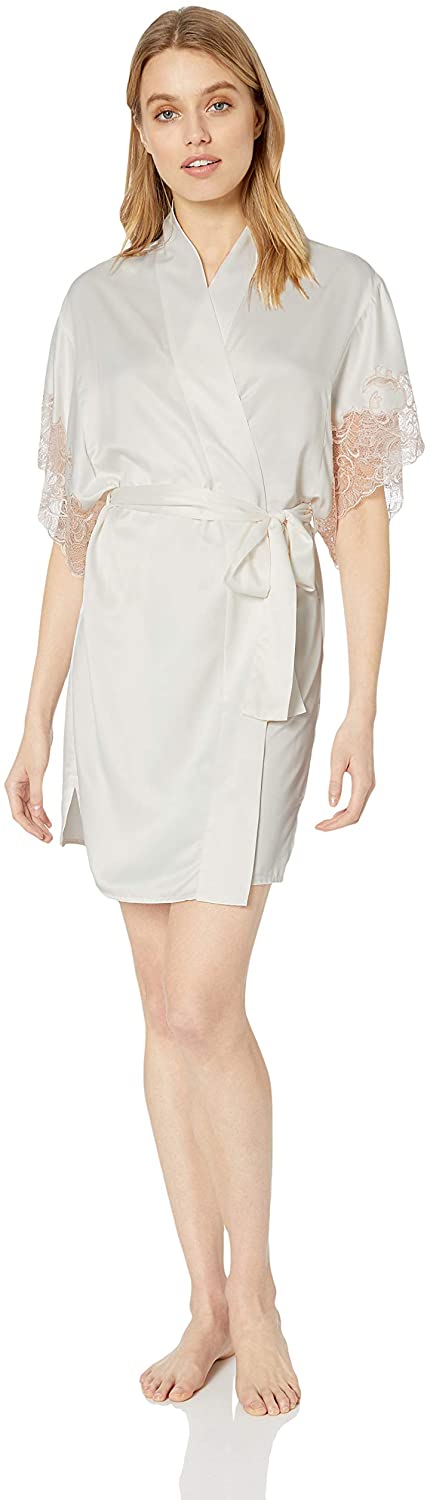 Price:$116.27 Natori Women's Satin Wrap, Warm White/Pink Dog, M at Amazon Women’s Clothing store