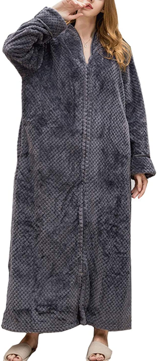 Price:$15.90 Liengoron Couple Loose Thicken Flannel Warm Bathrobe Velvet Nightgown Tracksuit Warm at Amazon Women’s Clothing store