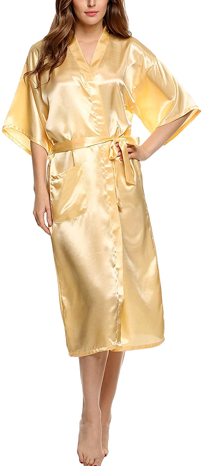 Price:$31.95 wearella Women's Kimono Robe Satin Loungewear 1/2 Sleeves Lingerie Sleepwear at Amazon Women’s Clothing store