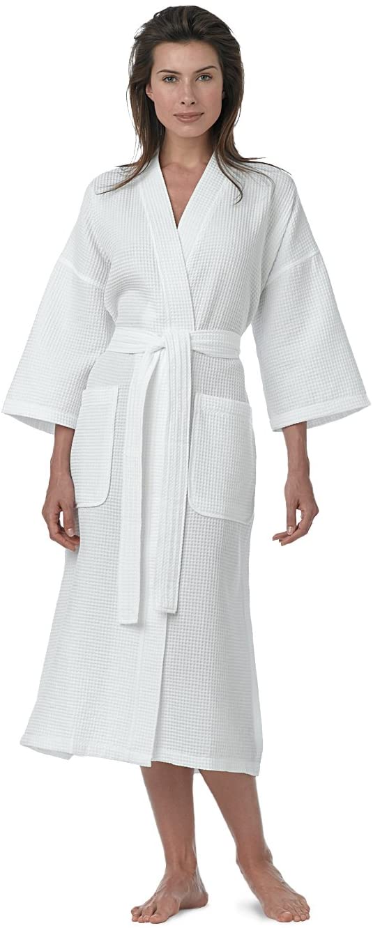 Price:$48.12    Pure Linen Turkish Waffle Kimono Style Adult Unisex Bathrobe, White, Large  Clothing
